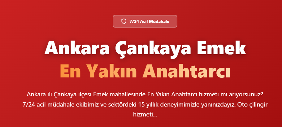 Ankara Çankaya Emek Çilingir ve Anahtarcı Hizmeti